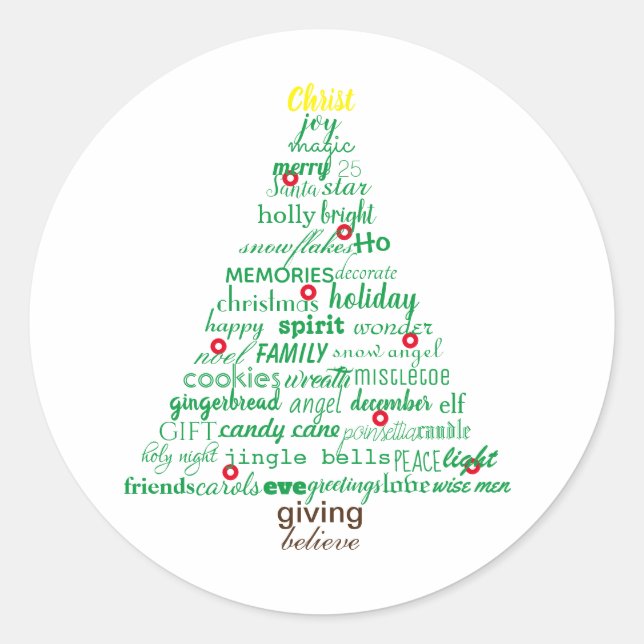 Christmas Words Tree - Circle Sticker (Front)