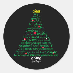 Christmas Words Tree - Circle Sticker
