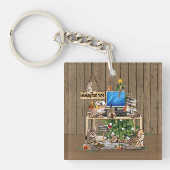 Christmas-Working from Home with my Cats Keychain (Front)