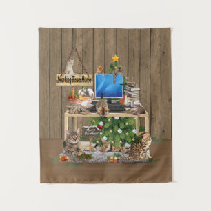 Christmas-Working from Home with my Cats Tapestry