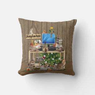Christmas-Working from Home with my Cats Throw Pillow