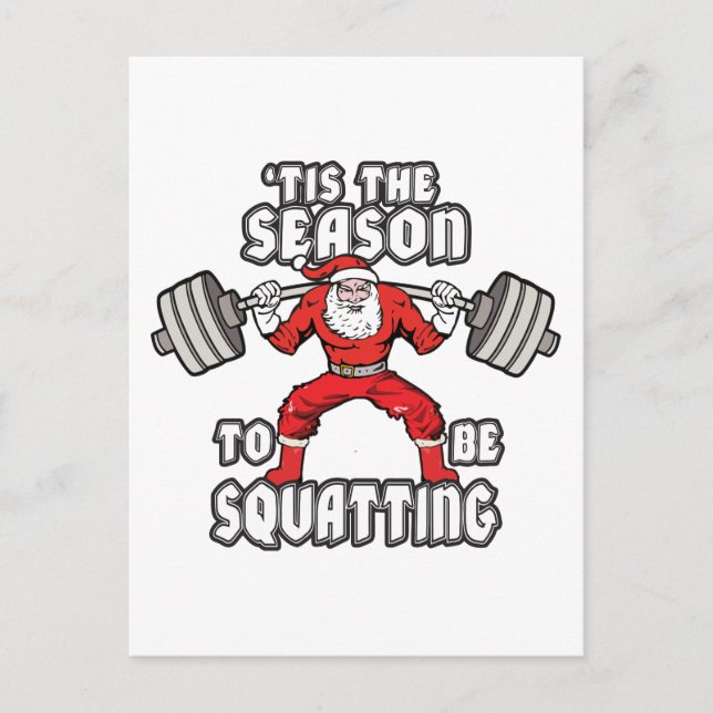Christmas Workout Humour - Santa Claus Squat Holiday Postcard (Front)
