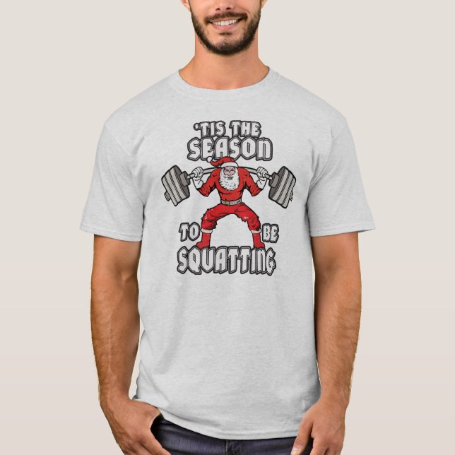 Christmas Workout Humour - Santa Claus Squat T-Shirt (Front)