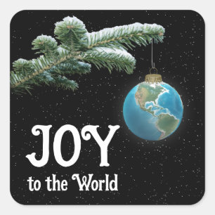 Christmas World Globe Ornament With Stars Square Sticker
