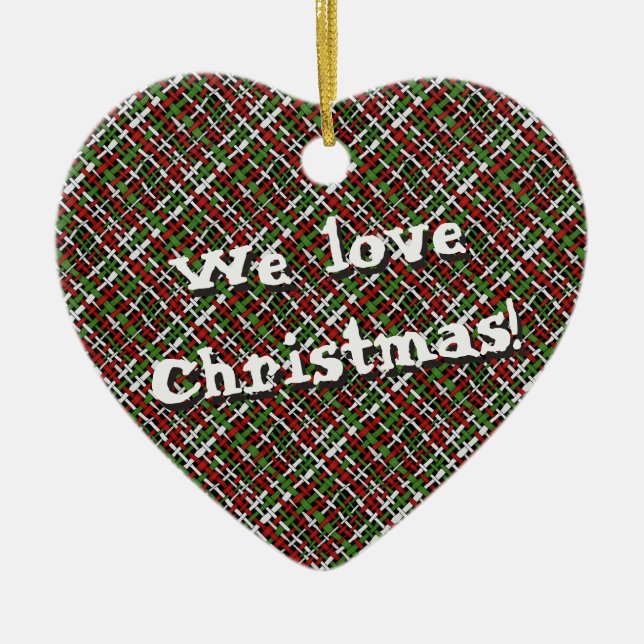 Christmas Woven Colourful Graphical Burlap with Te Ceramic Ornament (Front)