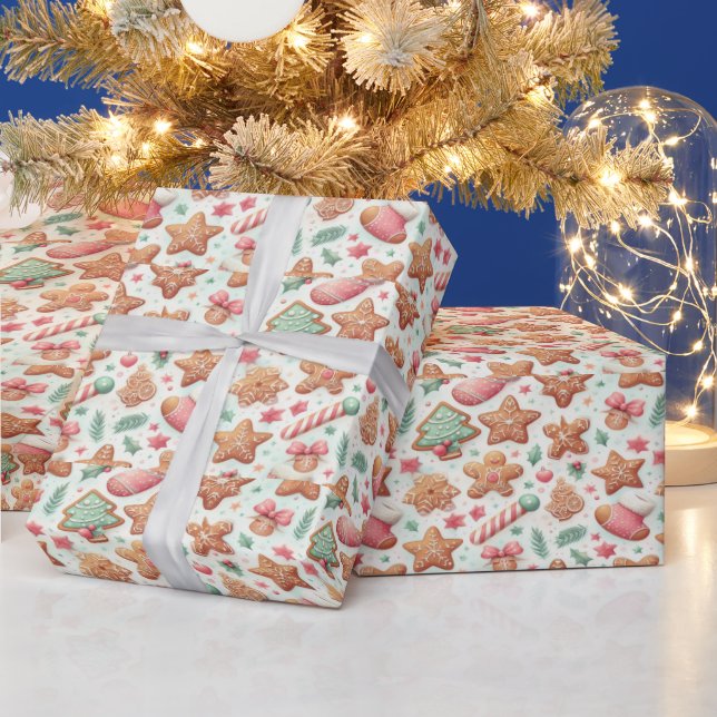 Christmas wrap with festive treats wrapping paper (Holidays)