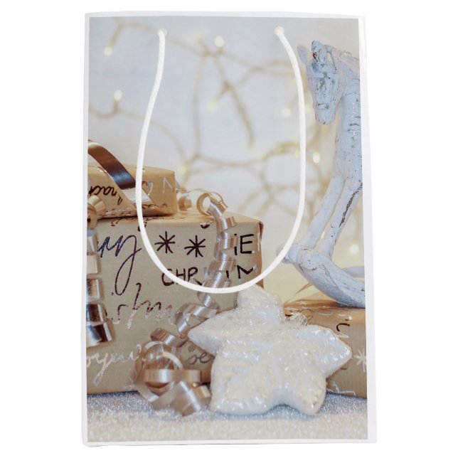 Christmas Wrapped Parcels Medium Gift Bag (Front)