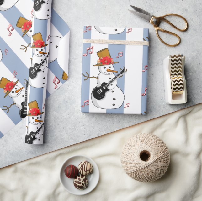 Christmas Wrapping Blue & White Stripe Snowman Wrapping Paper (Crafts)
