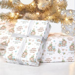 Christmas wrapping paper Baby Boy Name Blue Bear<br><div class="desc">Cute Christmas Wrapping Paper in soft blue,  beige and green,  with the cutest teddy bear,  Christmas tree and custom text. Easily personalize the text. - Kate Eden Art</div>