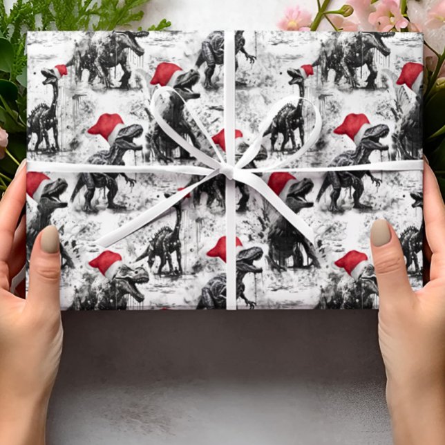 Christmas Wrapping Paper Dinosaur Santa Red White  (Creator Uploaded)