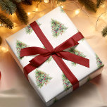 Christmas Wrapping Paper - Elegant Watercolor Pine<br><div class="desc">This Christmas wrapping paper features a lovely watercolor illustration of a pine tree,  that has simple and elegant red decorations. It creates a modern,  minimalist pattern in a classic white background.</div>