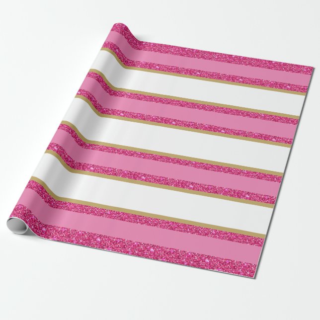 Christmas Wrapping Paper-Faux Glitter Striped Wrapping Paper (Unrolled)