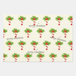 Christmas Wrapping Paper Flat Sheet Set of 3