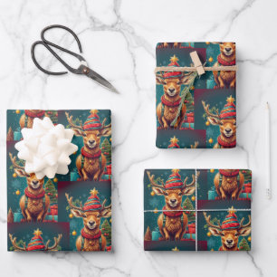 Christmas Wrapping Paper Flat Sheet Set of 3