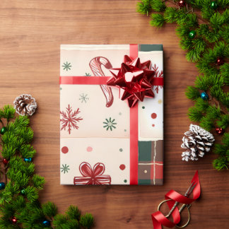 Christmas Wrapping Paper Flat Sheet Set of 3