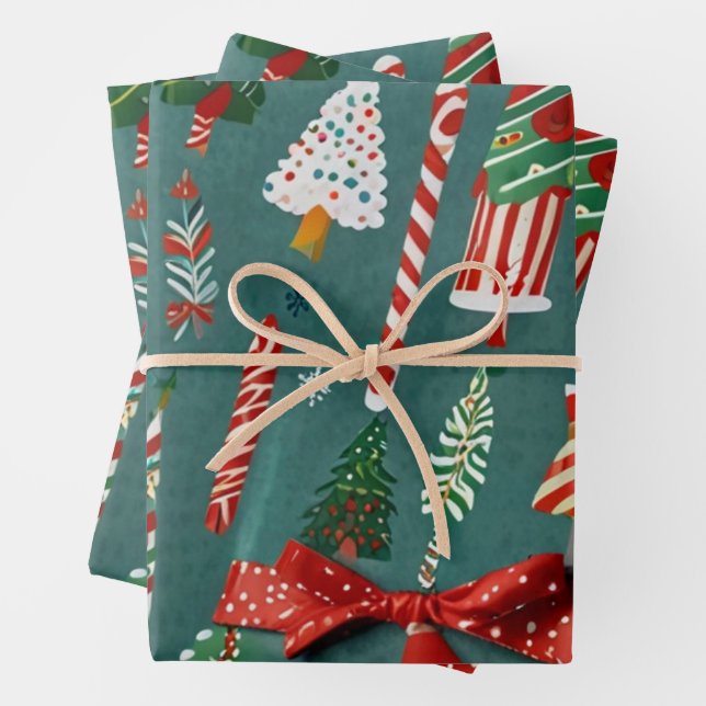 CHRISTMAS Wrapping Paper Flat Sheet Set of 3 (In situ)