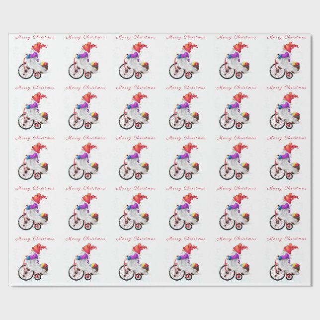 Christmas Wrapping Paper Gnome with Bike and Gift (Flat)