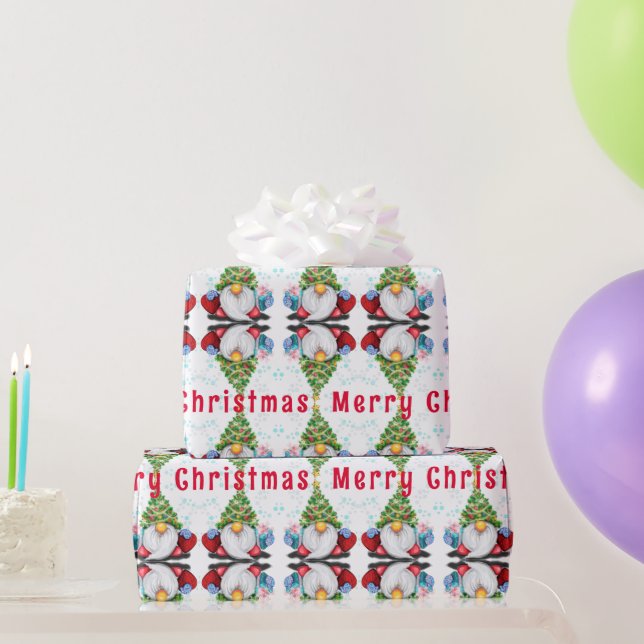 Christmas Wrapping Paper Gnome with Your Gift (Party Gifts)