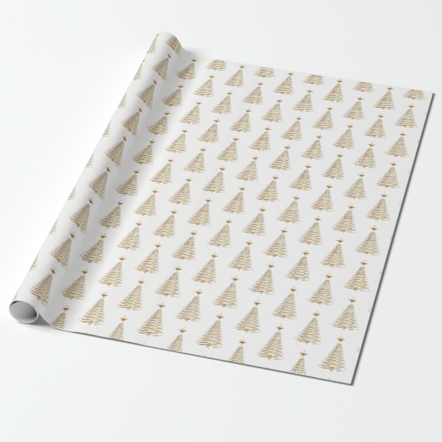 Christmas Wrapping Paper-Gold Trees Wrapping Paper (Unrolled)