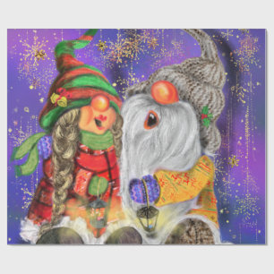 Christmas Wrapping Paper Happy Couple Gnomes