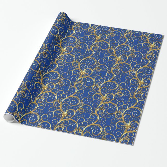 Christmas Wrapping Paper-Majesty Golden Swirls Wrapping Paper (Unrolled)