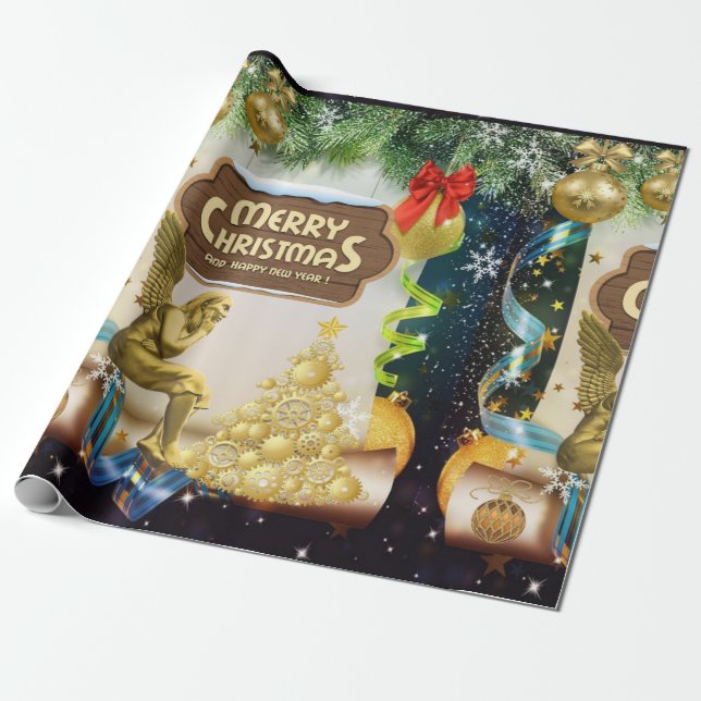 Christmas Wrapping Paper Merry Christmas Angel (Unrolled)
