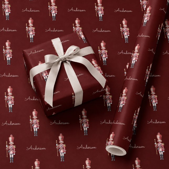 Christmas Wrapping Paper Personalized Nutcracker  (personalized nutcracker wrapping paper paper custom name burgundy dark red)