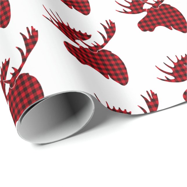 Christmas Wrapping Paper-Plaid Moose Wrapping Paper (Roll Corner)