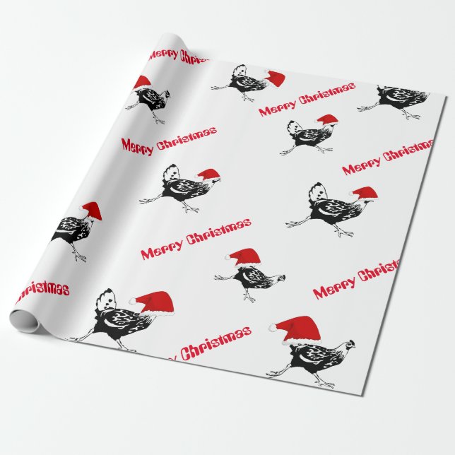 Christmas Wrapping Paper-Santa Chickens Wrapping Paper (Unrolled)