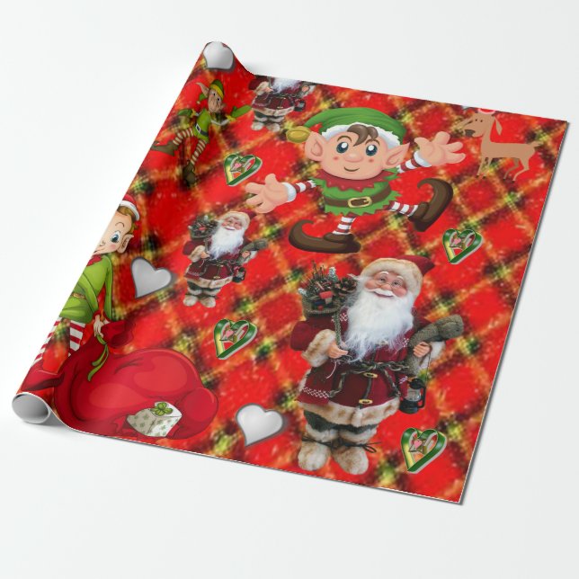Christmas Wrapping Paper Santa Elf (Unrolled)