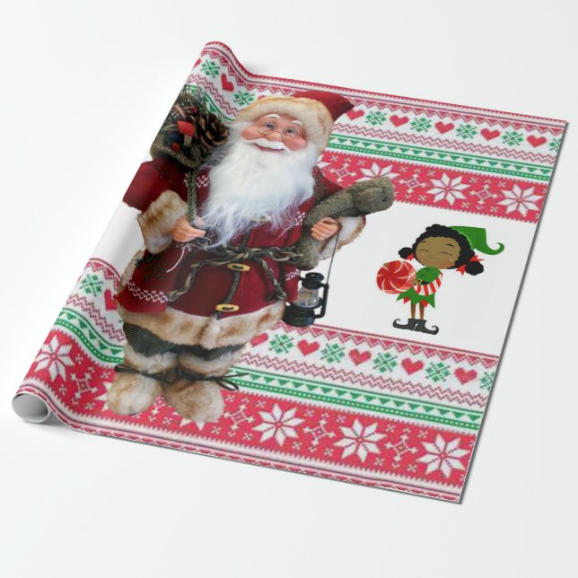 Christmas Wrapping Paper Santa Elf (Unrolled)