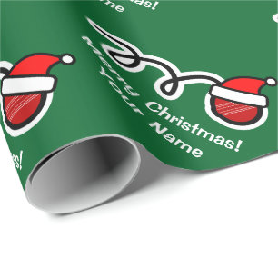 Christmas wrapping paper Santa hat cricket ball
