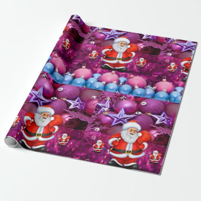 Christmas Wrapping Paper Santa Purple (Unrolled)