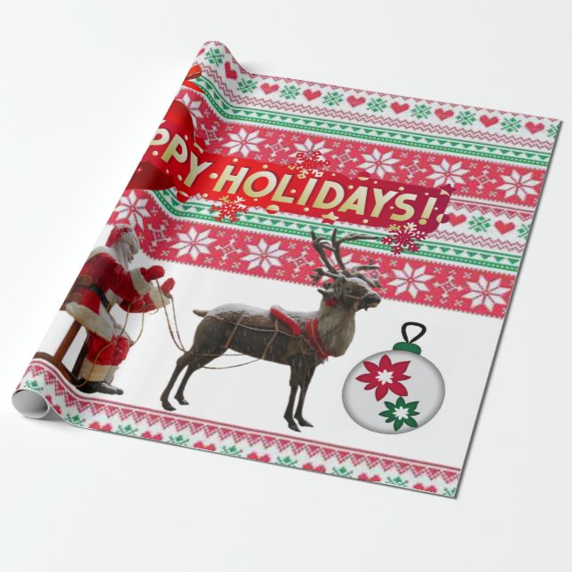 Christmas Wrapping Paper Santa Sleigh (Unrolled)