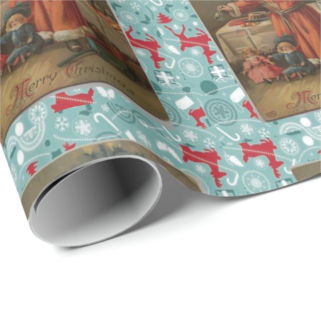 Christmas Wrapping Paper Santa, Vintage (Roll Corner)