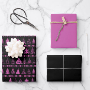 Christmas Wrapping Paper Set in Purple and Black