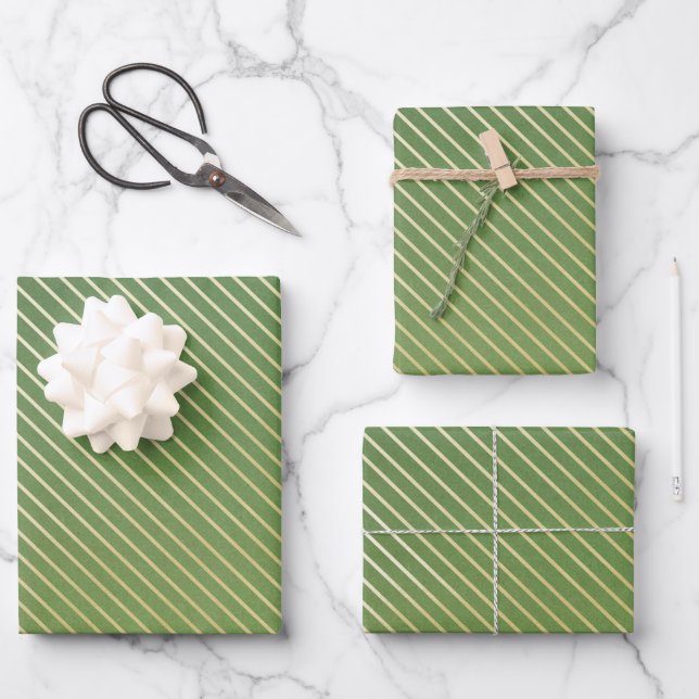 Christmas Wrapping Paper Sheets tripes Green & Tan (Front)