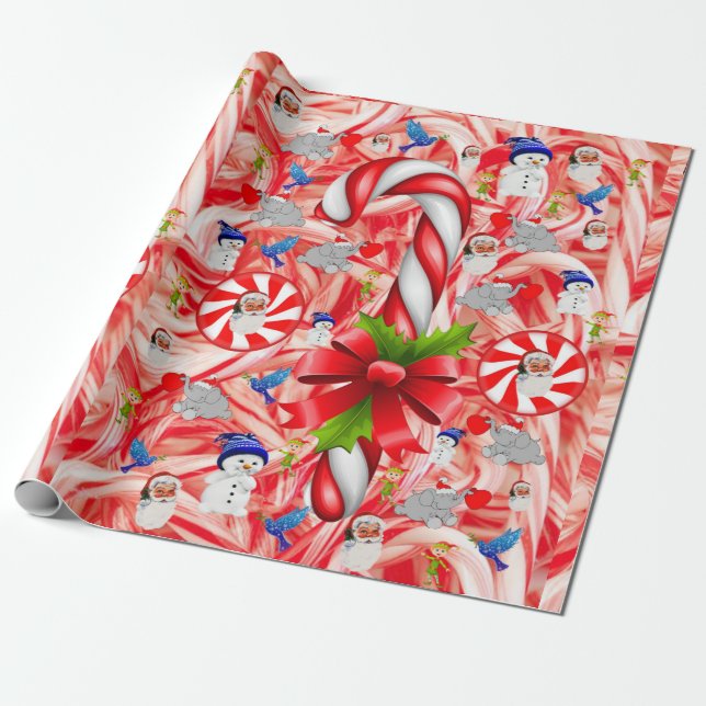 Christmas Wrapping Paper Snowman Peppermint (Unrolled)