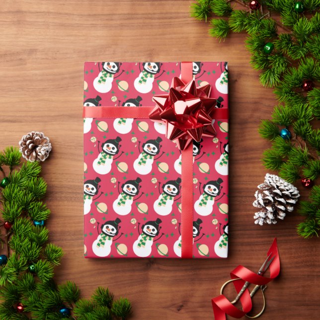 Christmas Wrapping Paper - Space Snow Man (Red) (Holiday Gift)