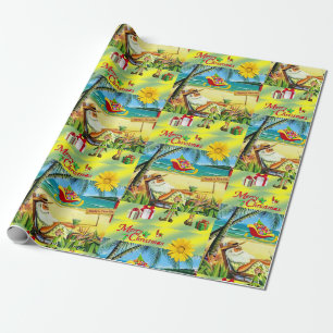 Christmas Wrapping Paper Summer Beach Bum Santa