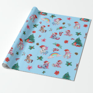 Christmas Wrapping Paper Unicorn Santa Holiday