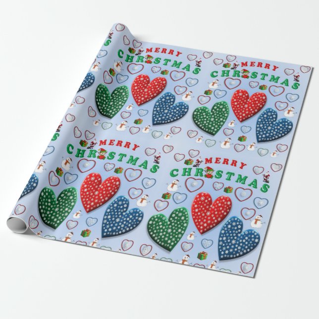 Christmas Wrapping Paper Vintage Hearts (Unrolled)
