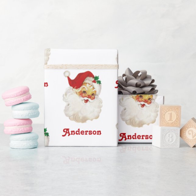 Christmas Wrapping Paper Vintage Santa Custom Name (Baby Shower)