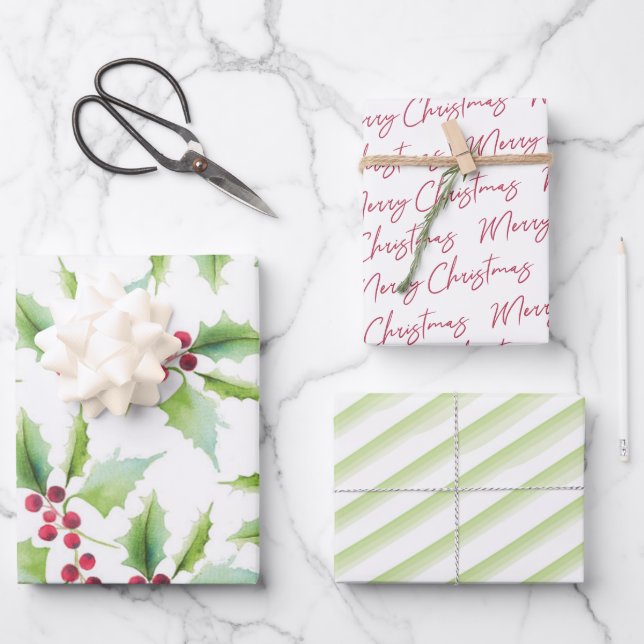 Christmas Wrapping Paper Watercolor Red and Green (Front)