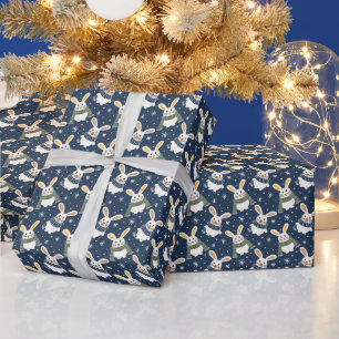Christmas Wrapping Paper with bunnies and snowflak