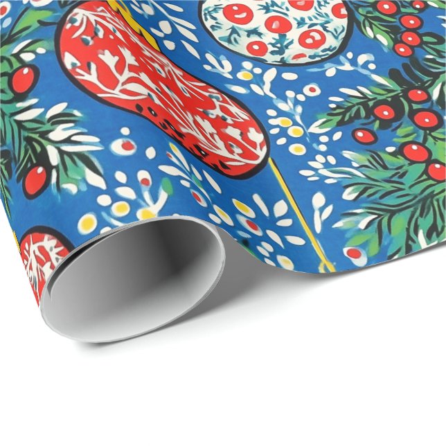 Christmas Wrapping Paper With Colourful Ornaments (Roll Corner)