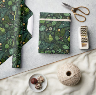 Christmas Wrapping Paper with Dark Green Trees