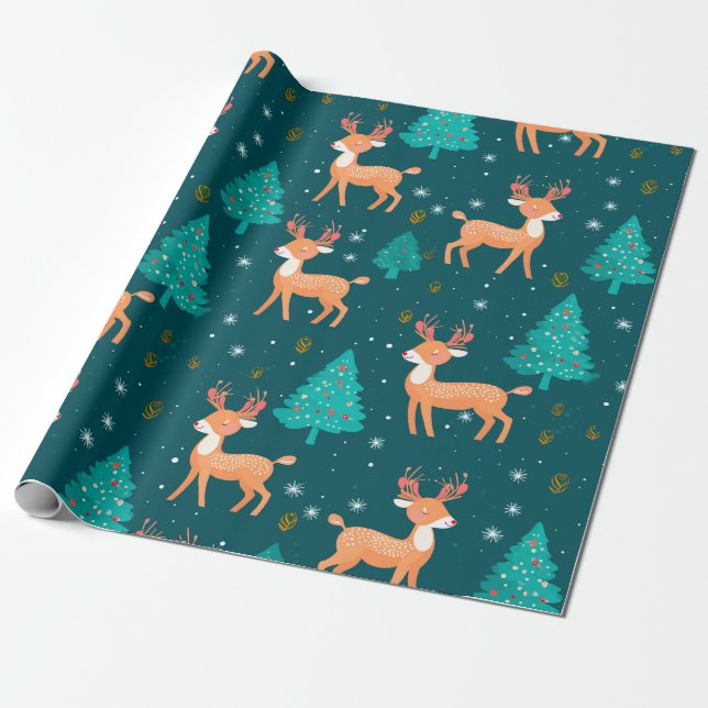 Christmas Wrapping Paper with Reindeer (Unrolled)