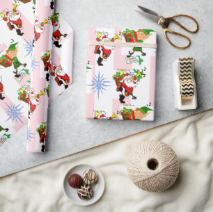 Christmas Wrapping Pink & White Stripe Santa Wrapping Paper