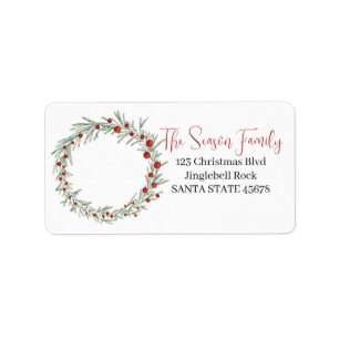 Christmas wreat with red berries  label